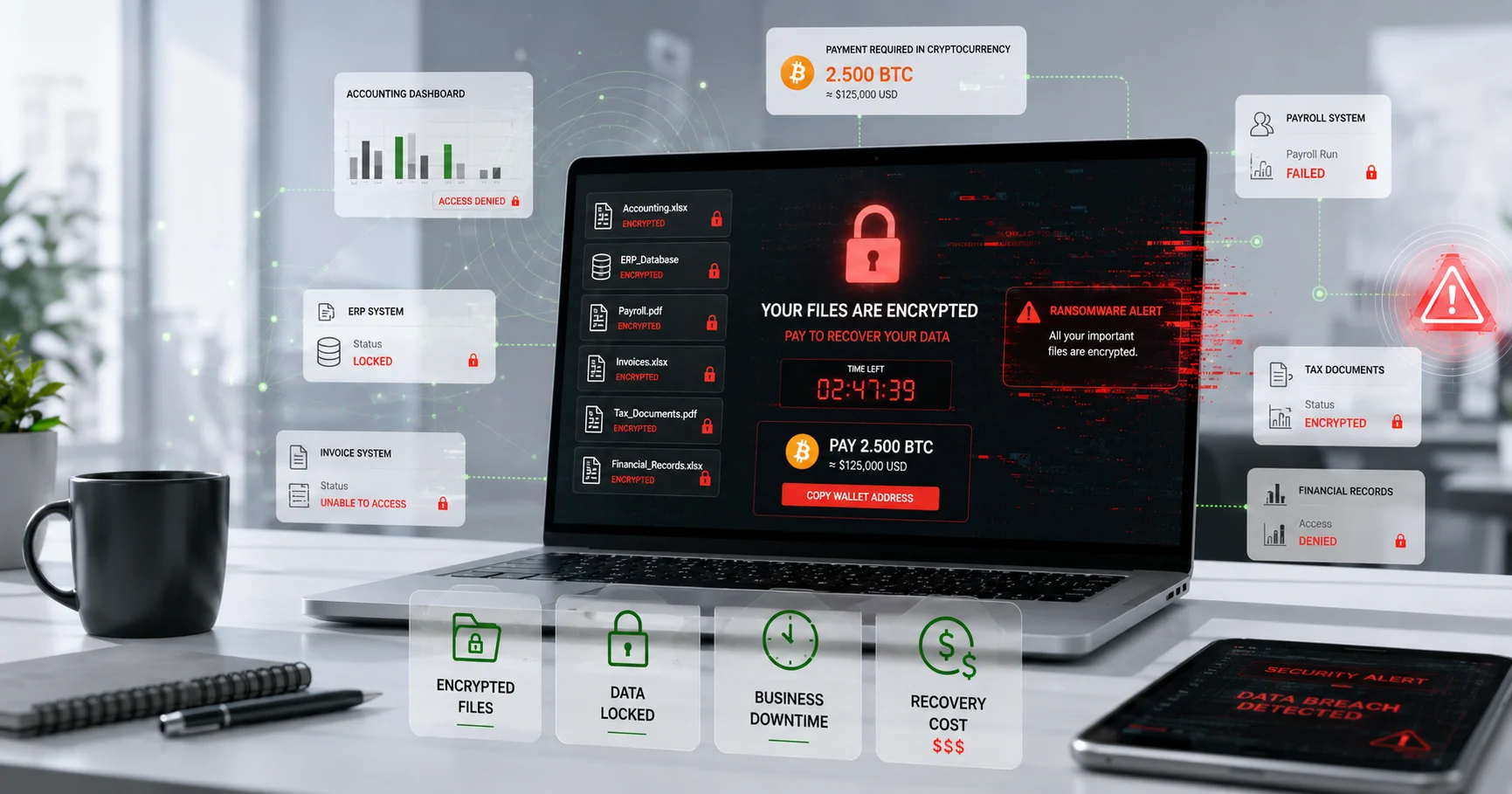 ransomware attack on business data from pirated software